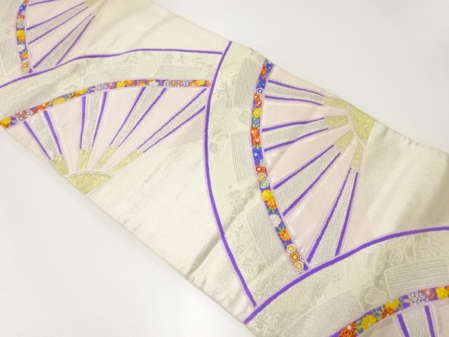 JAPANESE KIMONO / ANTIQUE FUKURO OBI / SILK / WOVEN FLOWER & WHEEL